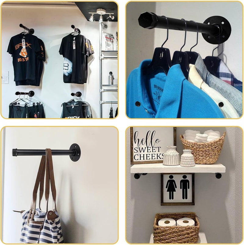 Pintuson 6 Pcs Industrial Pipe Clothes Bar 10 Inch - Wall Mount Clothing Rack - Face Out Closet Rods for Hanging Clothes Commercial Retail Boutique Laundry Shirt Display - Black - Image 5